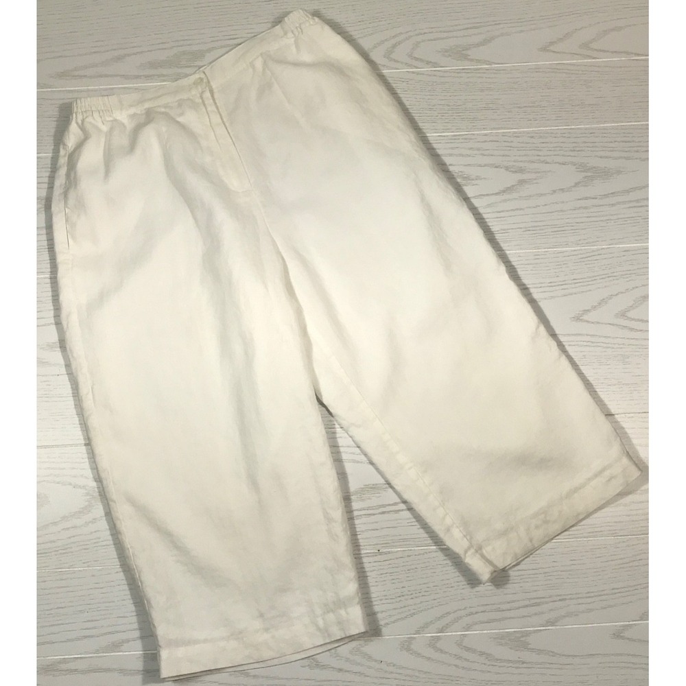 Wide Leg Crop Linen Pants Women L Lino USA White Lined Breathable Beach Spring